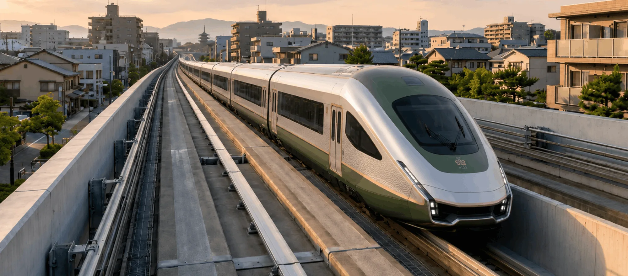 Modern metro train concept on elevated tracks